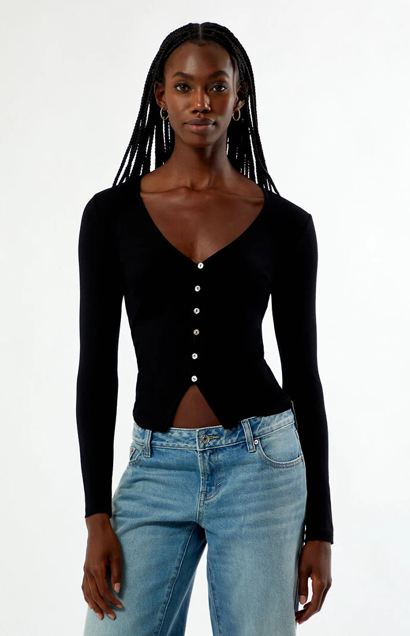 Your Favorite Shelby Button Up Split Hem Long Sleeve Top