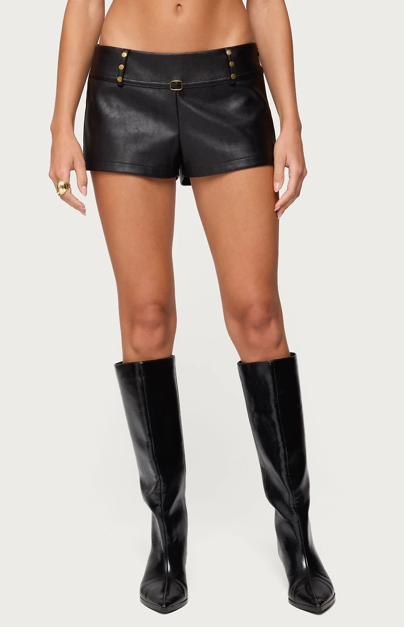 Edikted Reese Studded Faux Leather Micro Shorts