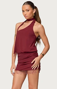 Edikted Danit One Shoulder Fringe Mini Dress