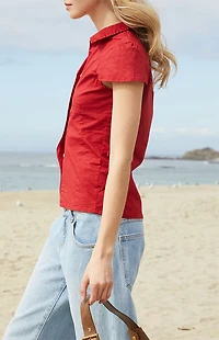 John Galt Red Rue Collared Top