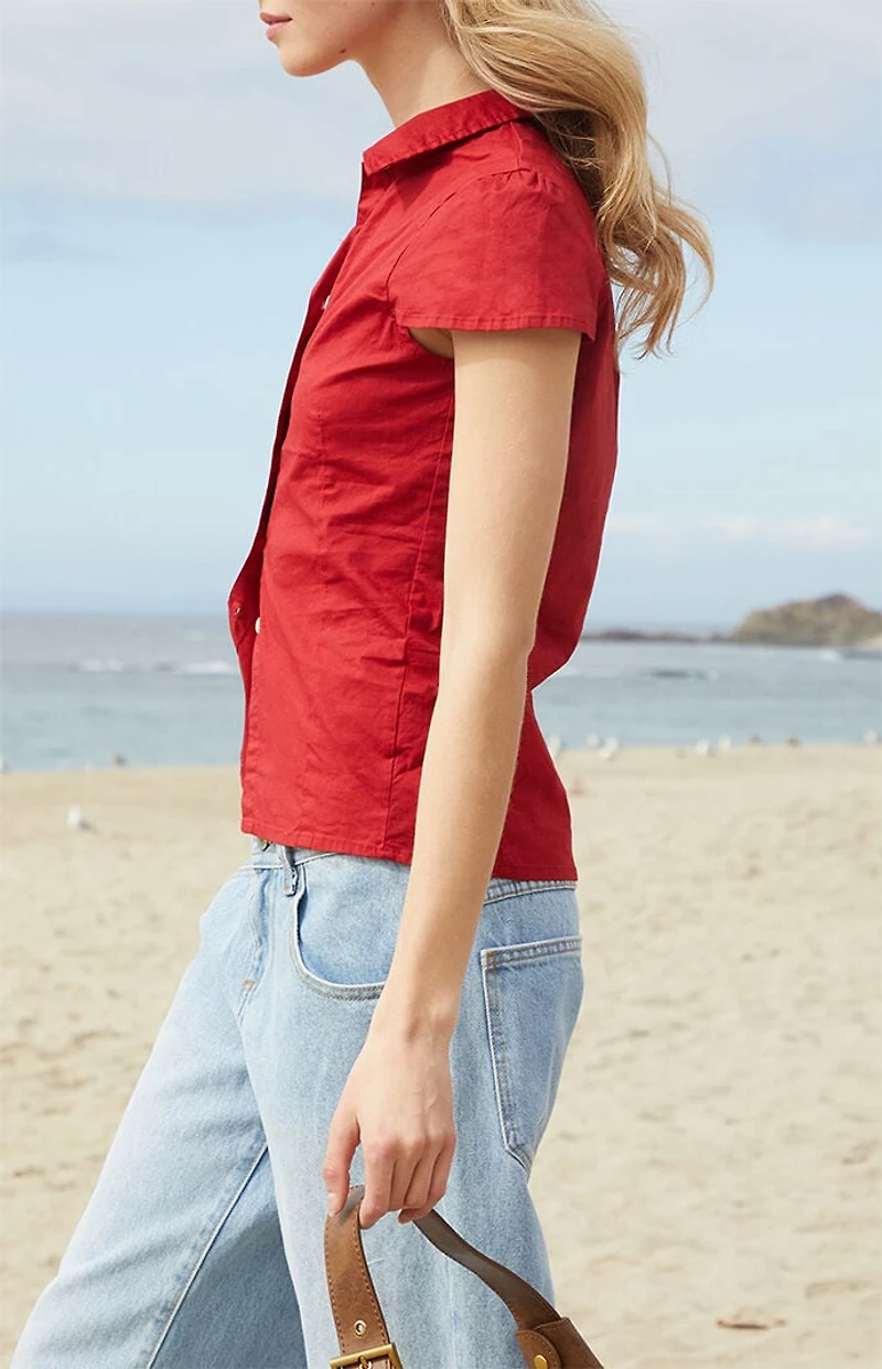 John Galt Red Rue Collared Top