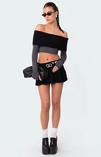 Edikted Washed Denim Pleated Micro Skort