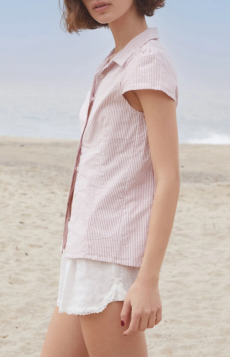 John Galt Striped Rue Collared Top