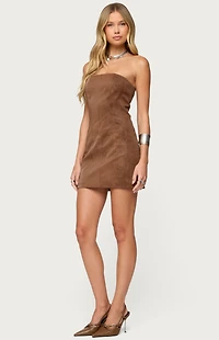 Edikted Carina Strapless Faux Suede Mini Dress
