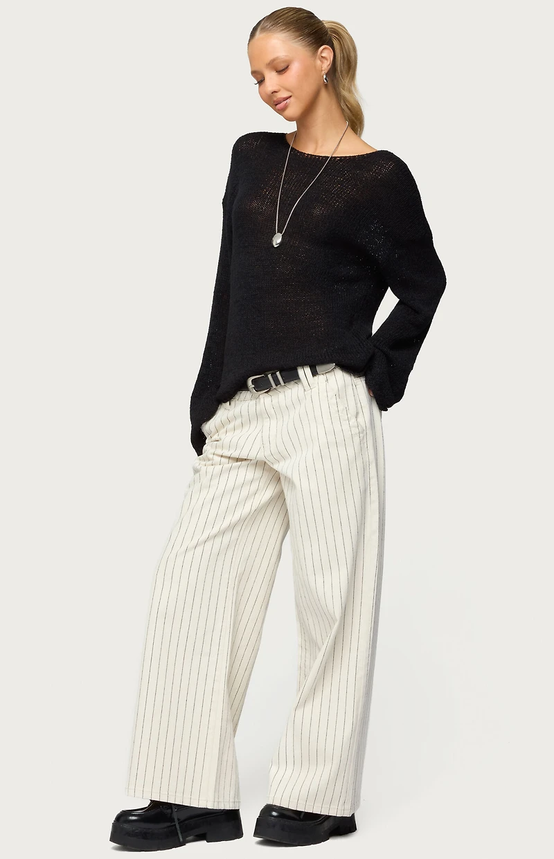 Edikted Petite Cory Striped Low Rise Jeans