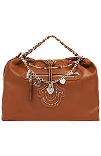 True Religion Cognac Vintage Chain Soft Hobo Bag