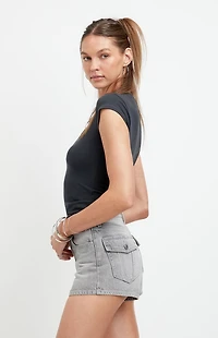 Pacsun Ivy High Waisted Festival Jean Shorts Button Gray