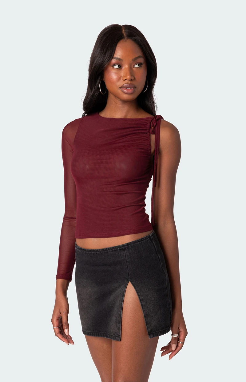 Edikted Jupiter One Shoulder Mesh Top