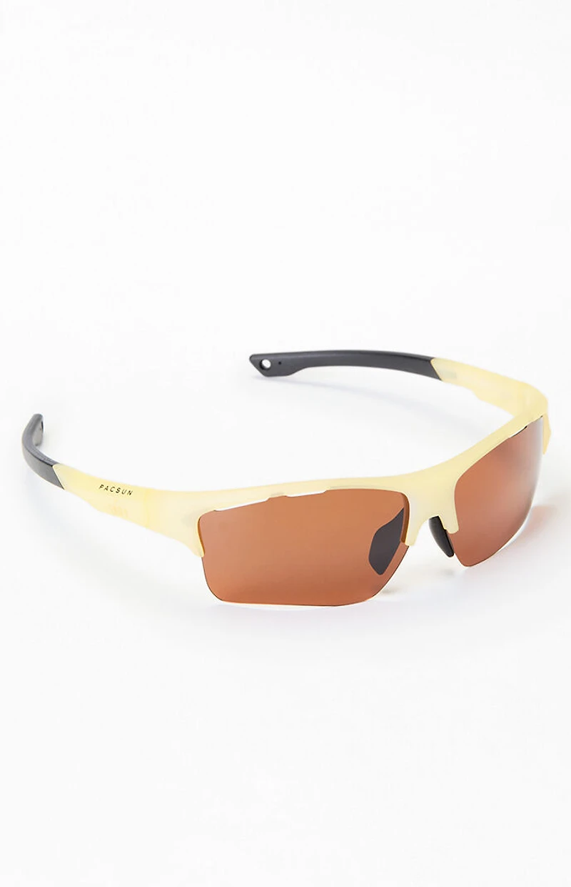 INDY Sunglasses x PacSun Cream Classic Sport Shield Sunglasses