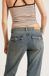 Pacsun Jade Low Rise Bootcut Jeans Button Pocket Dark Blue