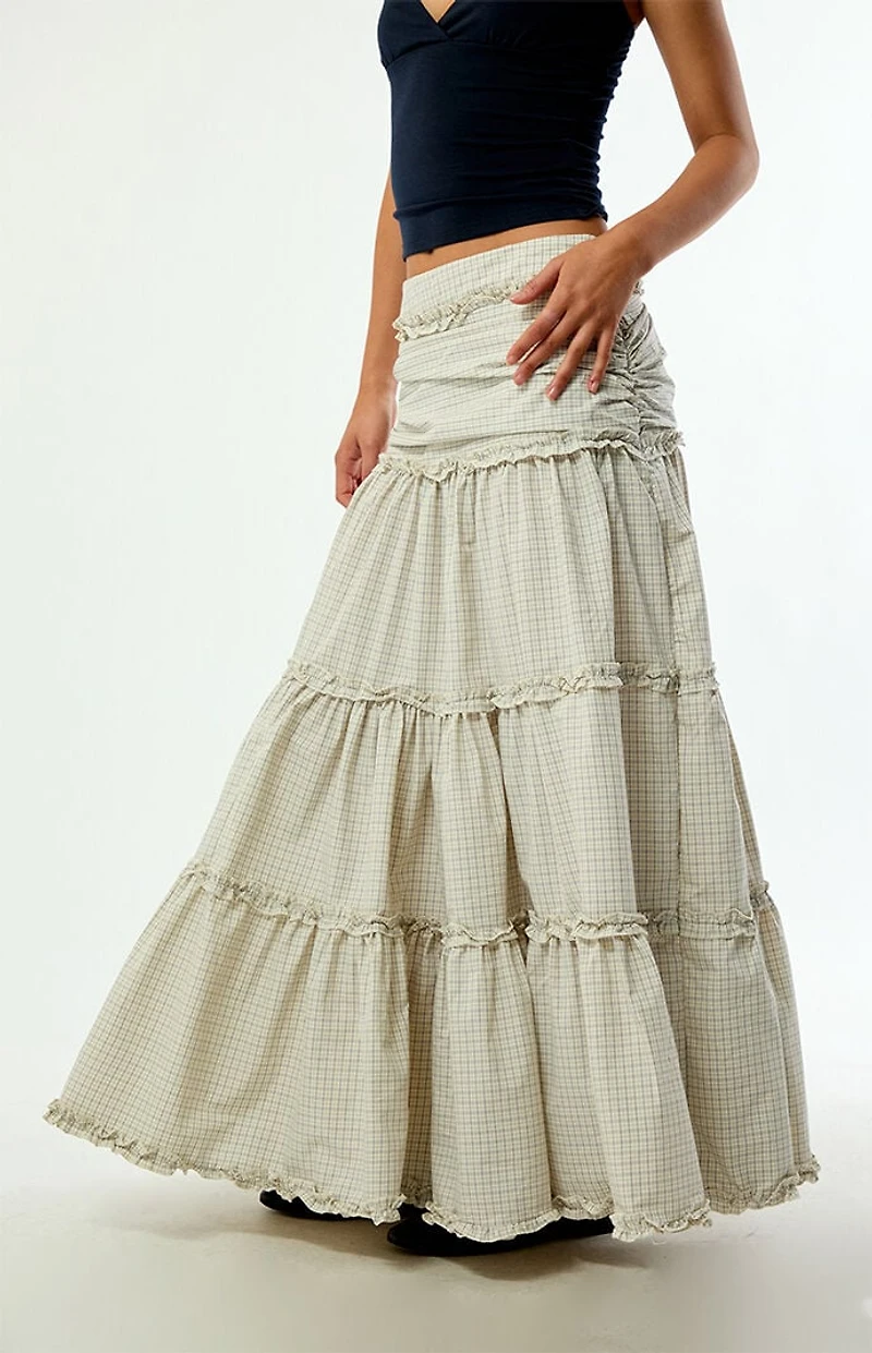 Daisy Street Dew Grid Print Maxi Skirt
