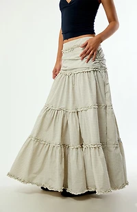 Daisy Street Dew Grid Print Maxi Skirt