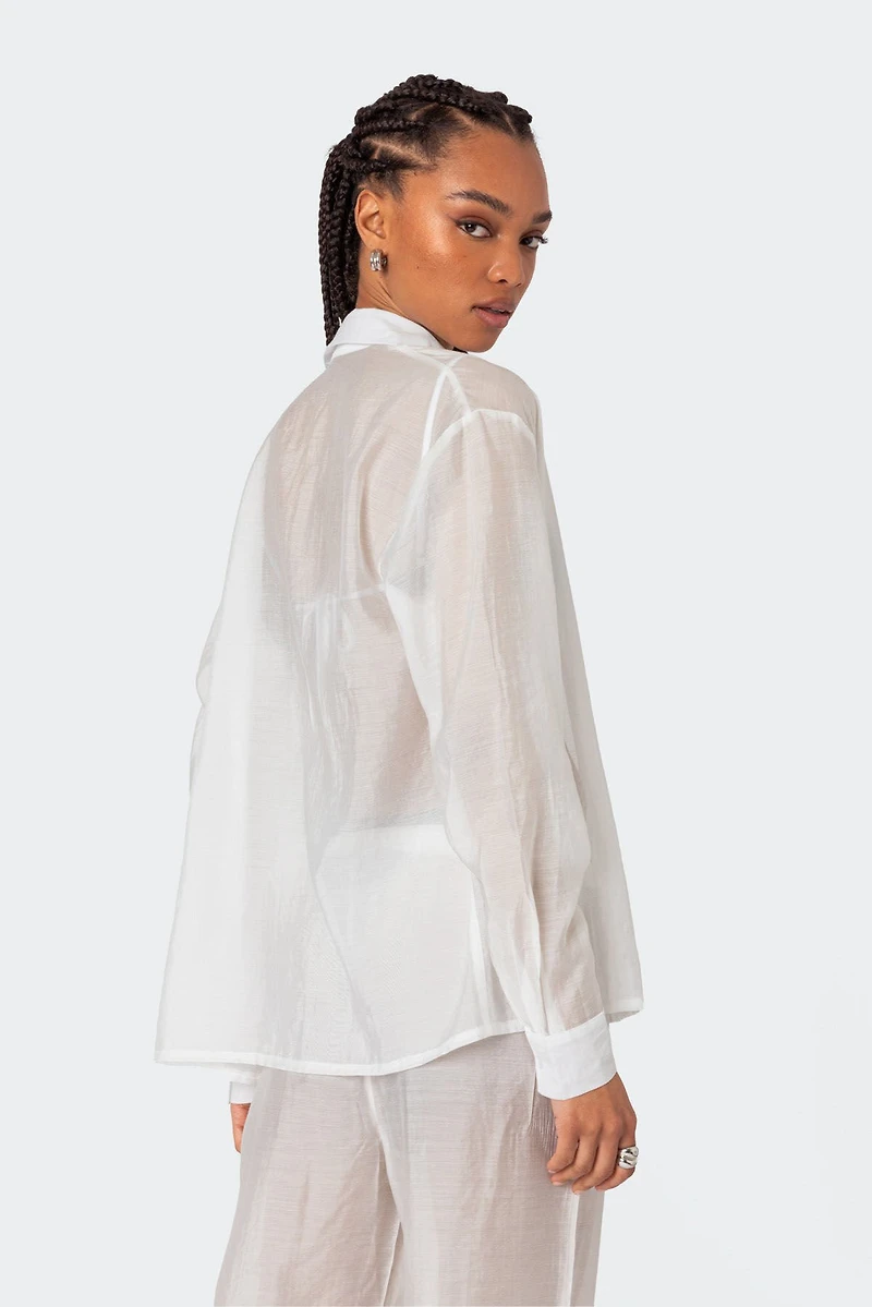 Edikted Breezy Oversized Sheer Button Shirt