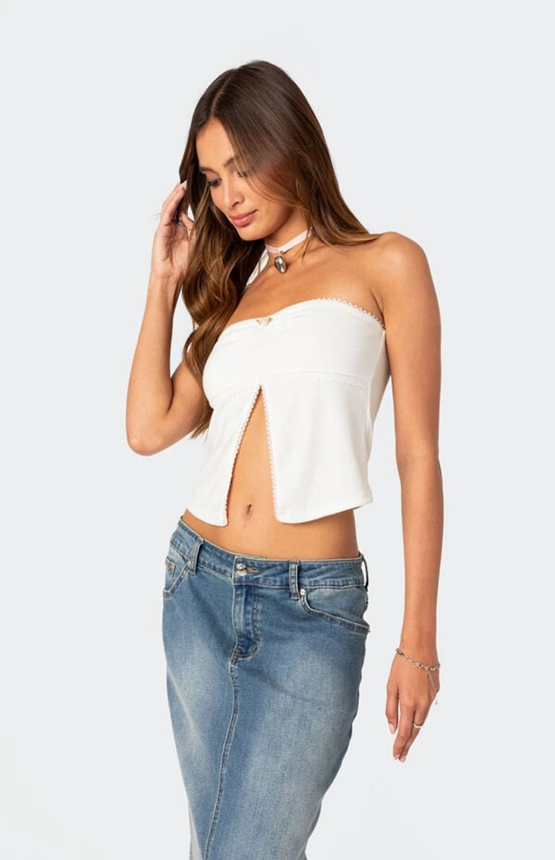 Edikted Percy Split Front Pointelle Top