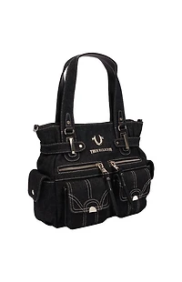 True Religion Multi Pocket Black Denim Cinch Tote Bag