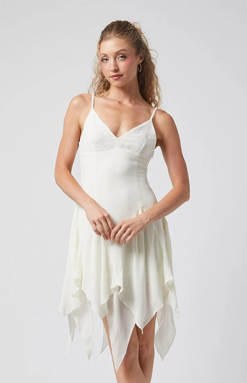 Beverly and Beck Lace Bustier Ruffle Hem Mini Dress