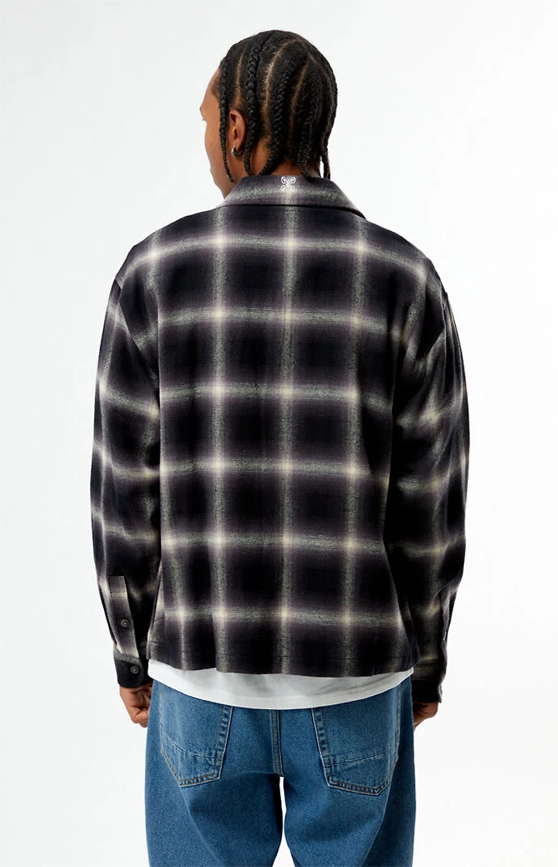 Pacsun Black & Purple Plaid Long Sleeve Flannel Shirt