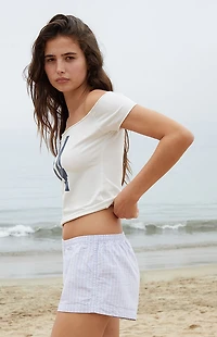 John Galt Light Blue Striped Aimee Linen Boxer Shorts