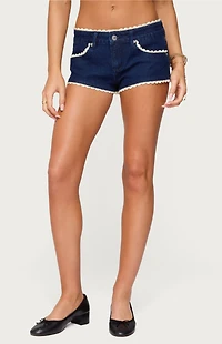 Edikted Maye Contrast Lacey Denim Shorts