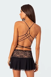 Edikted Mesh & Lace Strappy Back Top
