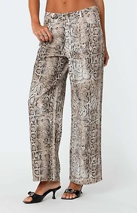 Edikted Snakeskin Printed Low Rise Jeans
