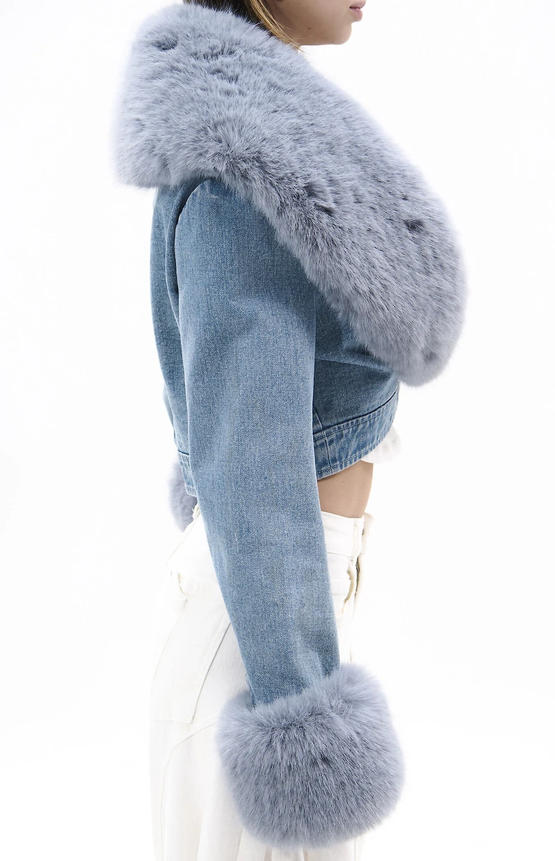 AZALEA WANG Gisele Denim Faux Fur Jacket