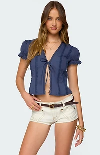 Edikted Cotton Lacey Tie Front Top