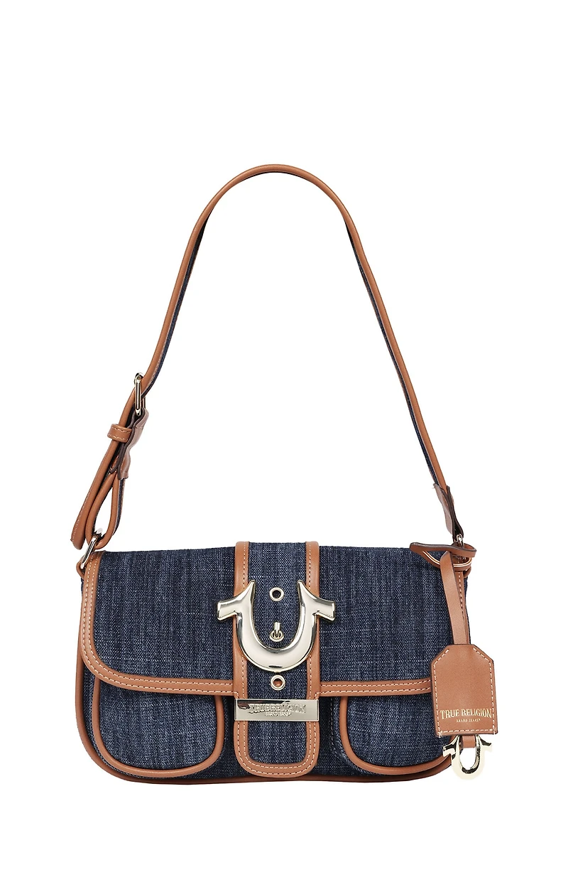 True Religion Dark Denim Double Pocket Satchel Bag