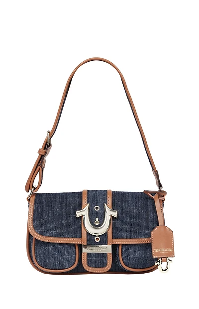 True Religion Dark Denim Double Pocket Satchel Bag