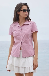 John Galt Red Gingham Teagan Collared Top