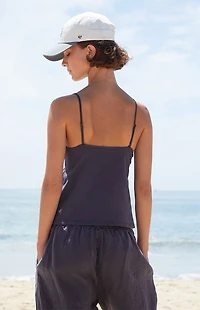 John Galt Blue Tiffany Bow Lettuce Edge Tank Top