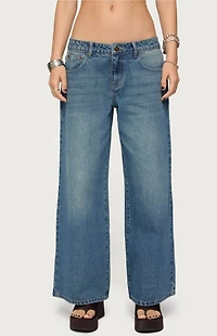 Edikted Petite Vyxen Vintage Washed Low Rise Jeans