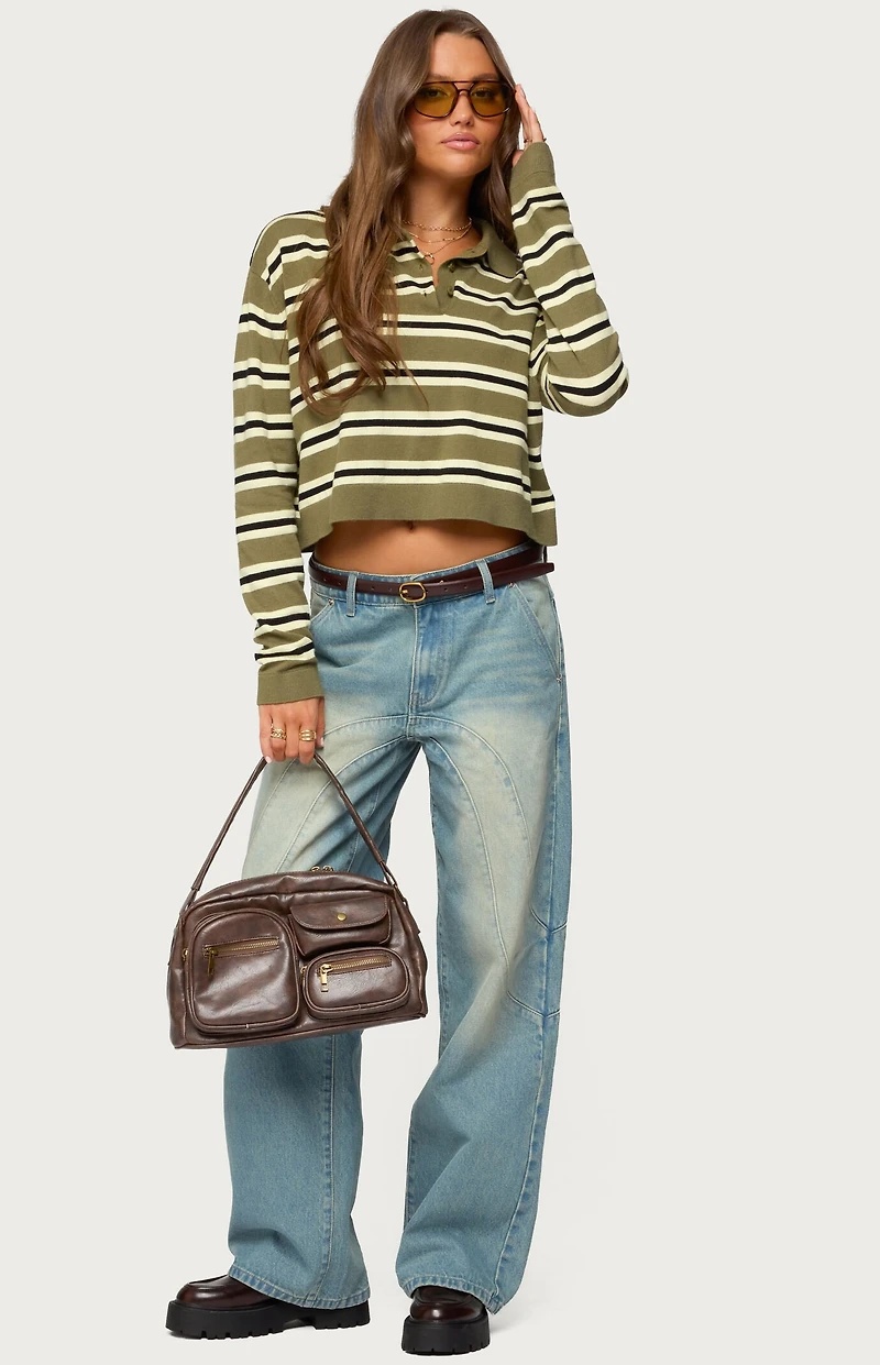 Edikted Shelby Striped Polo Sweater
