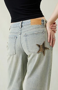 Pacsun Casey Low Rise Baggy Jeans Camo Star Light Indigo