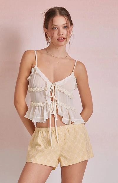 Beverly and Beck Mariah Ruffle Tie Front Top