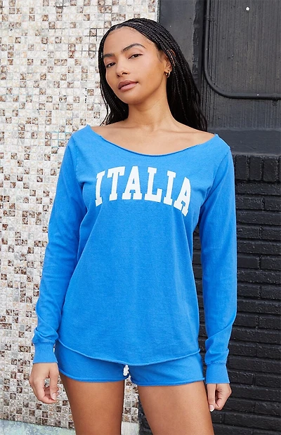 John Galt Electric Blue Italia Off-The-Shoulder Long Sleeve Top