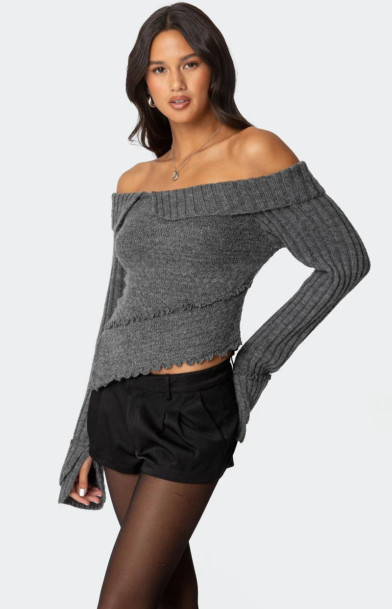 Edikted Mikkie Asymmetric Fold Over Knit Top