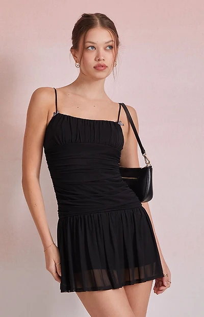 Beverly and Beck Gingham Bow Mesh Mini Dress