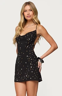 Edikted Studded Chiffon Backless Mini Dress