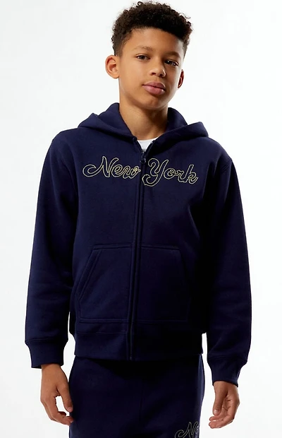 Pacsun Kids Navy New York Embroidered Full Zip Hoodie