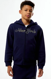 Pacsun Kids Navy New York Embroidered Full Zip Hoodie