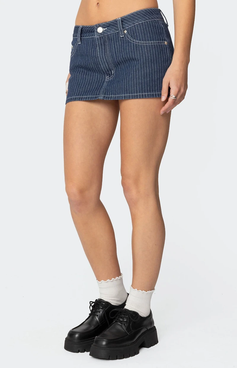 Edikted Neria Pinstripe Denim Micro Skort