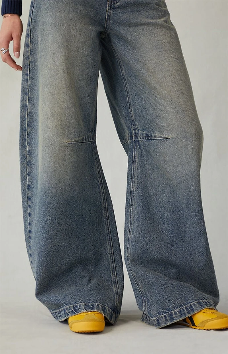 Pacsun Remi Baggy Barrel Jeans Knee Dart Dark Indigo