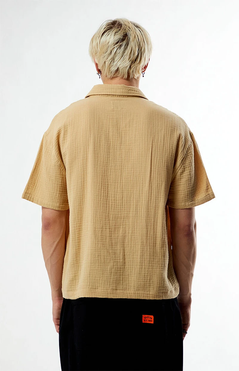 Pacsun Tan Cropped Boxy Gauze Camp Shirt