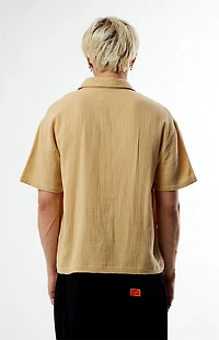 Pacsun Tan Cropped Boxy Gauze Camp Shirt