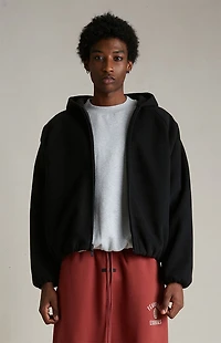 Fear of God ESSENTIALS Black Brushed Yarn Hooded Bomber Jacket