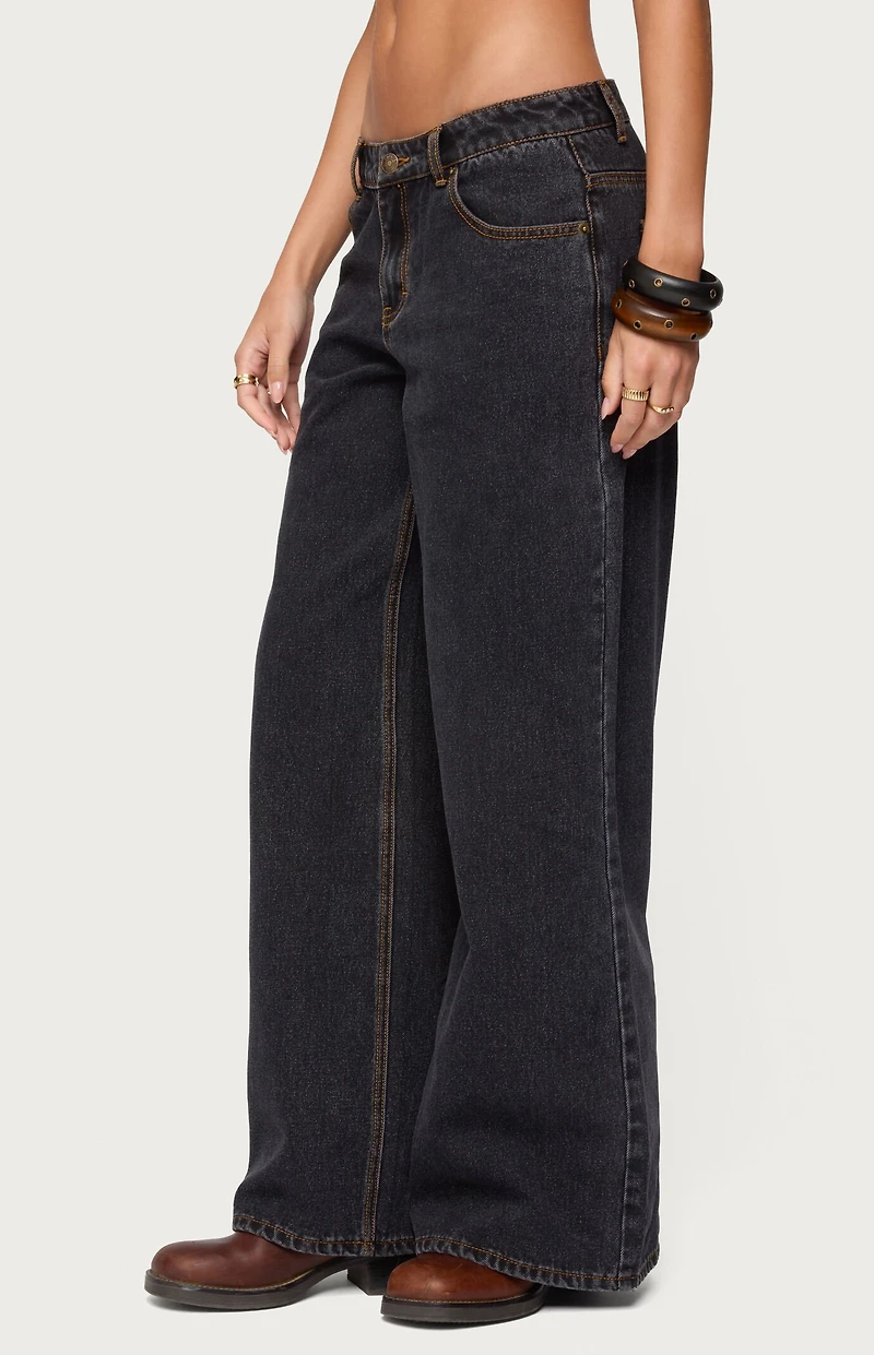 Edikted Contrast Stitch Low Rise Wide Leg Jeans