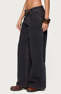 Edikted Contrast Stitch Low Rise Wide Leg Jeans