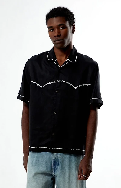 Pacsun Black Western Embroidered Oversized Resort Camp Shirt
