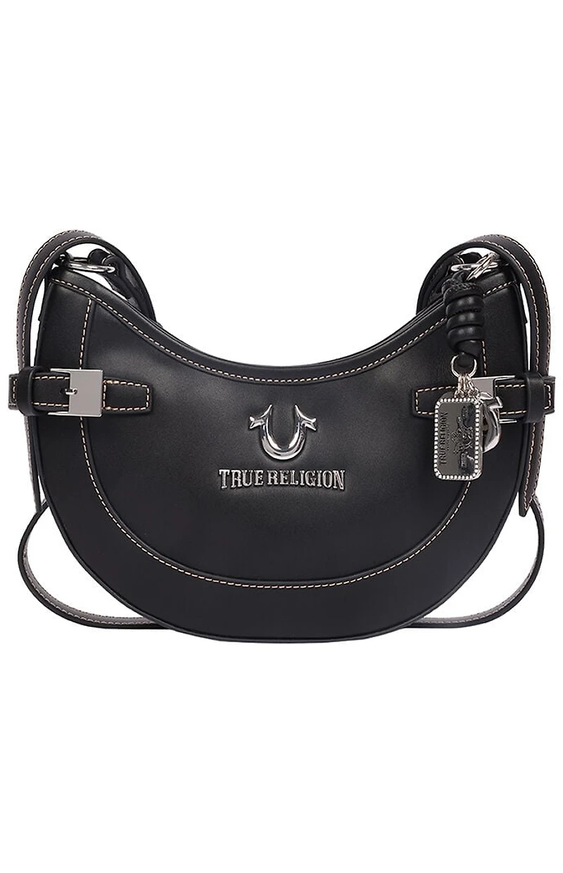 True Religion Black Blake Smooth Belted Hobo Bag
